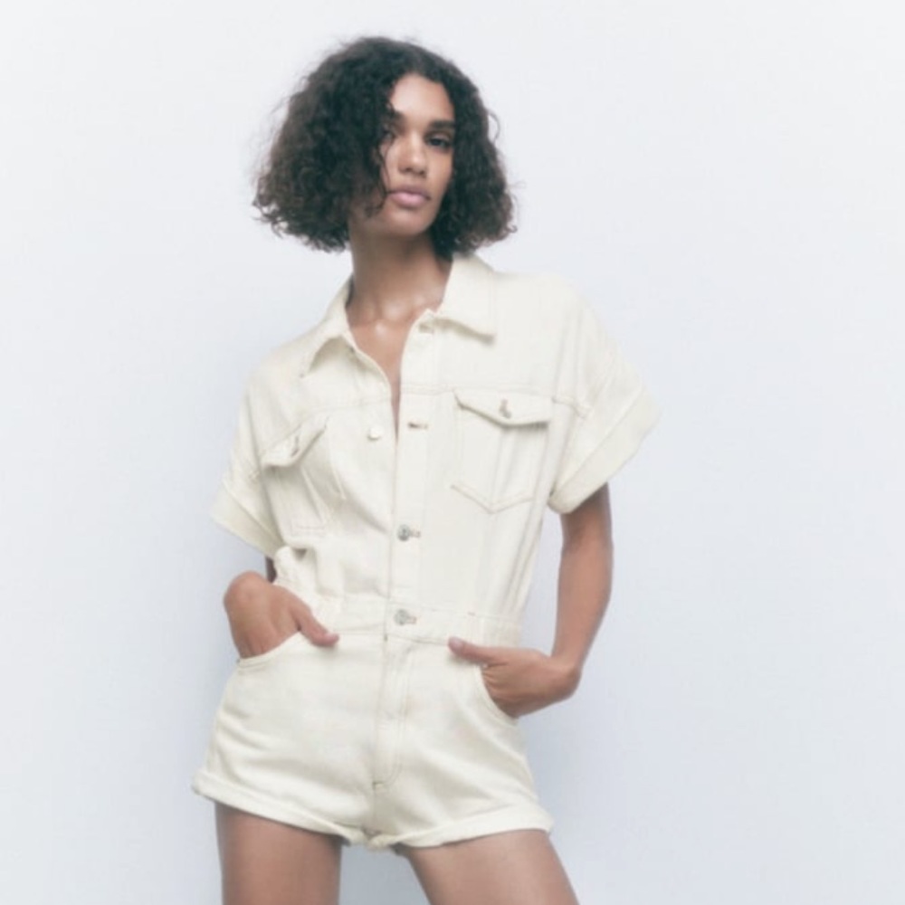 zara denim romper